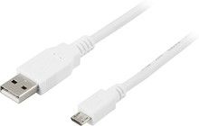 Deltaco USB-A-MicroUSB -kaapeli - Valkoinen 3 metri