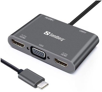 Sandberg USB-C Dock 2xHDMI+1xVGA+USB+PD