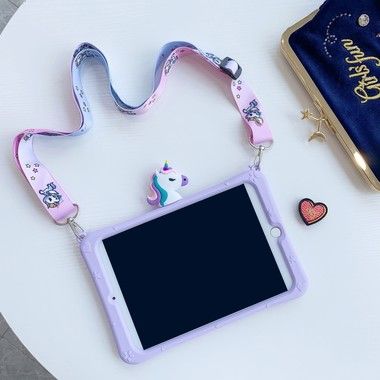 Trolsk Kids Case with strap - Cute Purple Unicorn (iPad Pro 12,9 (2018/2020)))