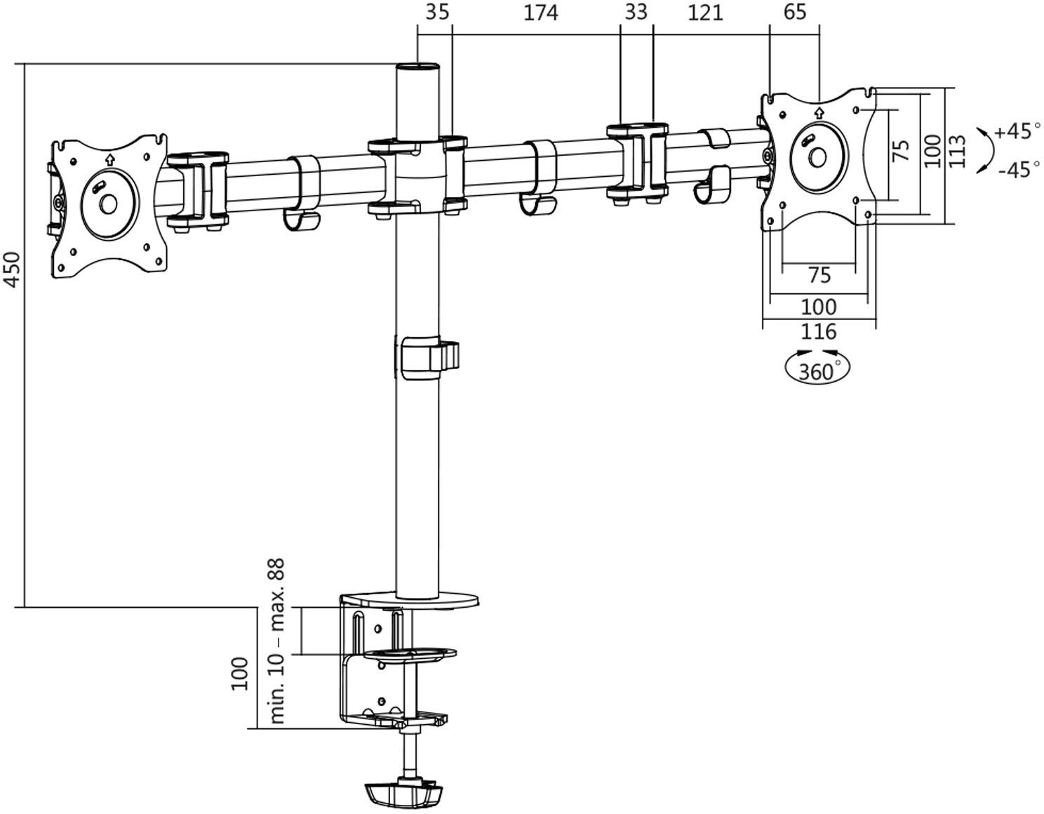 LogiLink Dual Monitor Mount Stand with Adjustable Arm 1327"