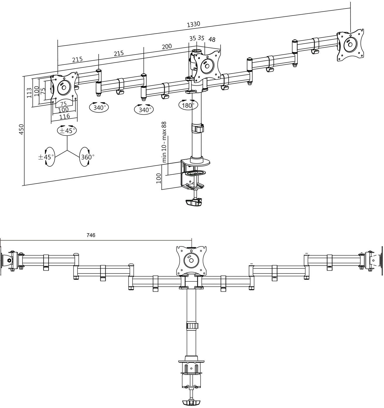 LogiLink Triple Monitor Desk Mount BP0050